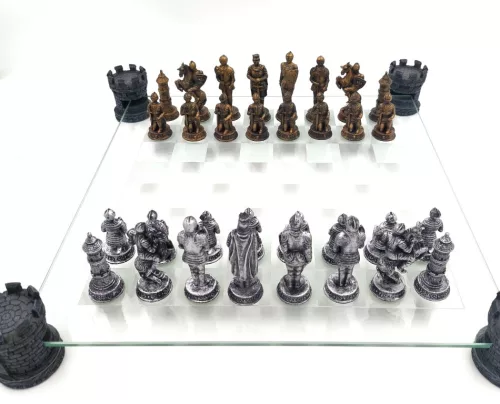Set sah Mayer Chess MC-6061, sticlă și rășină, înălțime 8 cm