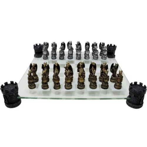 Set sah Mayer Chess MC-6069, sticlă și rășină, înălțime 8,5 cm, stil clasic