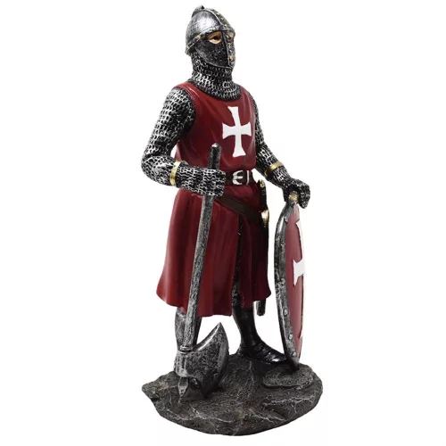 Figurină cavaler cruciat Giftdeco MC-23133, polirășină pictată manual, 18,5 cm
