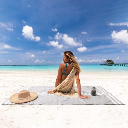 Plážová osuška Homelevel, 90 x 180 cm, šedá / bílá, bavlna / polyester, 54897.01