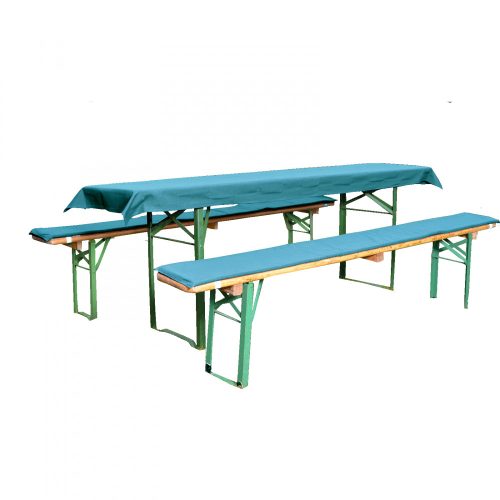 Souprava Jemidi ubrus a 2 potahy na lavice, 70 x 240 cm, tyrkysová, polyester / bavlna, 55321.23.02