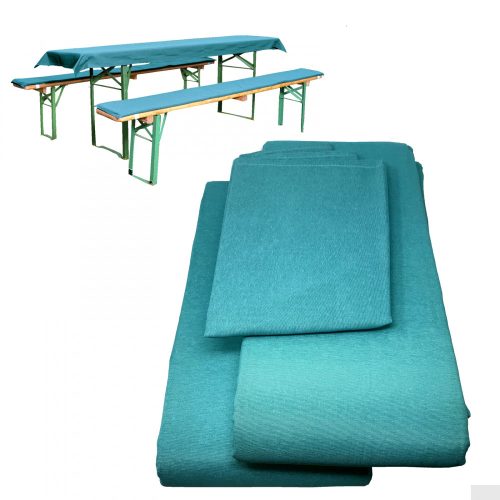 Souprava Jemidi ubrus a 2 potahy na lavice, 70 x 240 cm, tyrkysová, polyester / bavlna, 55321.23.02