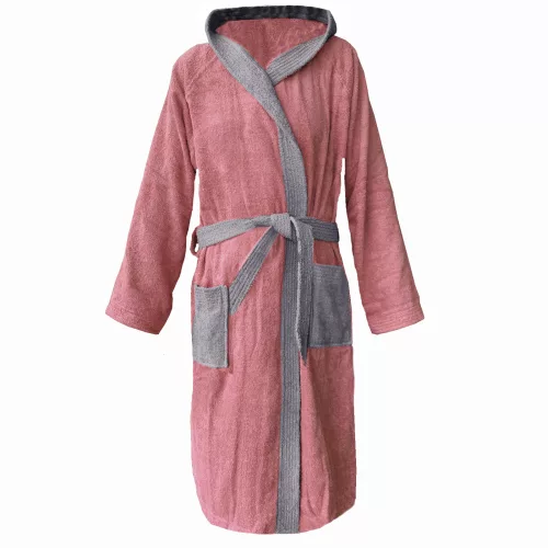 Látkový župan Homelevel, XL, růžová/šedá, organická bavlna, 54856.33.4