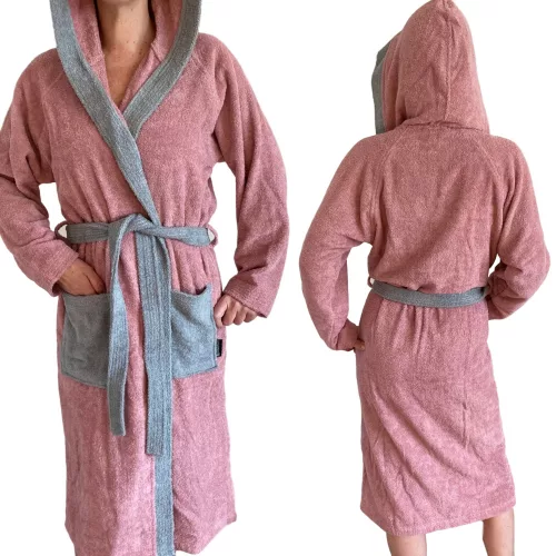 Látkový župan Homelevel, XL, růžová/šedá, organická bavlna, 54856.33.4