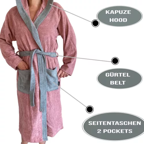 Látkový župan Homelevel, XL, růžová/šedá, organická bavlna, 54856.33.4