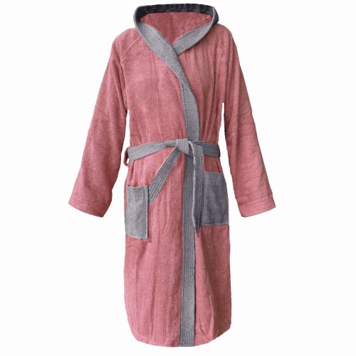 Látkový župan Homelevel, 5XL, růžová/šedá, organická bavlna, 54856.33.35