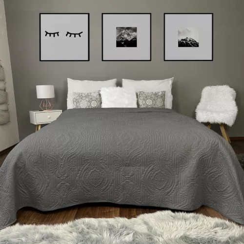 Prošívaný přehoz na postel Homelevel, 200 x 220 cm, šedá, polyester, 54993.18