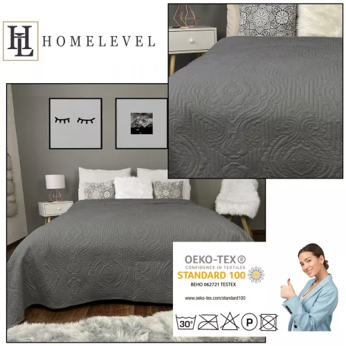 Prošívaný přehoz na postel Homelevel, 200 x 220 cm, šedá, polyester, 54993.18