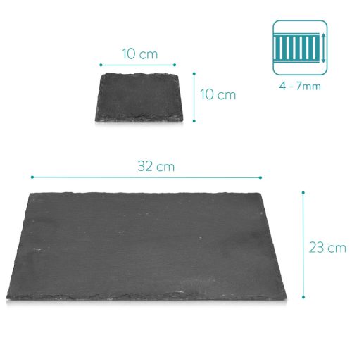 Set platouri ardezie Navaris, 4 placemats 32x23 cm + 4 coasters 10x10 cm, negru, ardezie/EVA