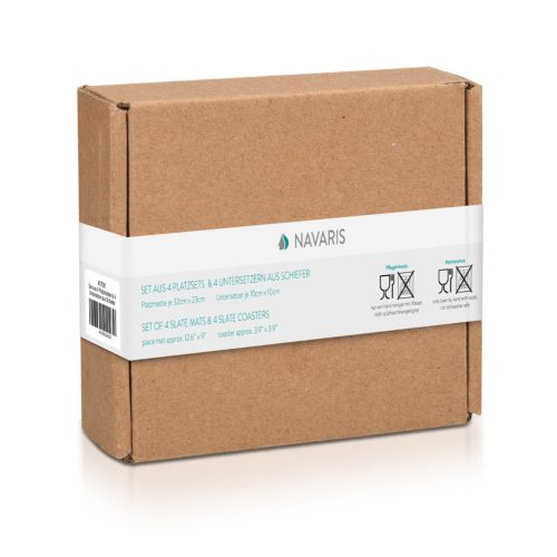 Set platouri ardezie Navaris, 4 placemats 32x23 cm + 4 coasters 10x10 cm, negru, ardezie/EVA