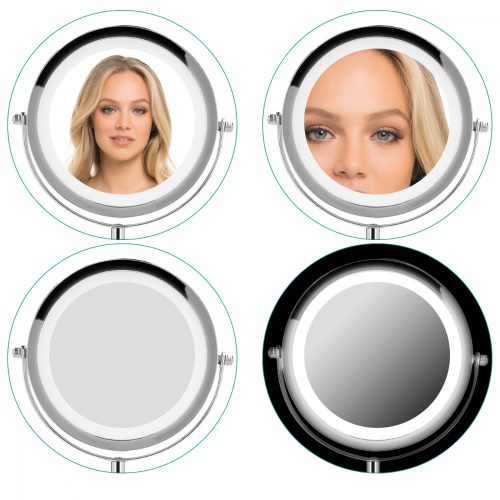 Kosmetické zrcátko se stojánkem, LED osvětlení, zvětšení 7x, nastavitelné, 43104