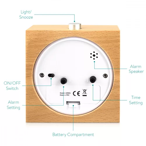 Snooze Retro analogový dřevěný budík, 43905
