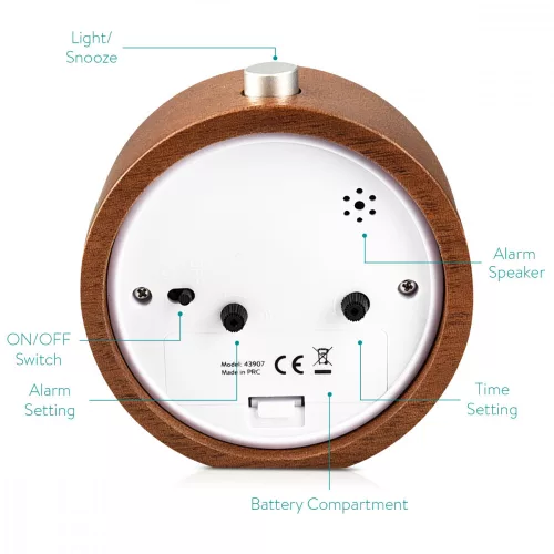 Snooze Retro analogový dřevěný budík, 43907