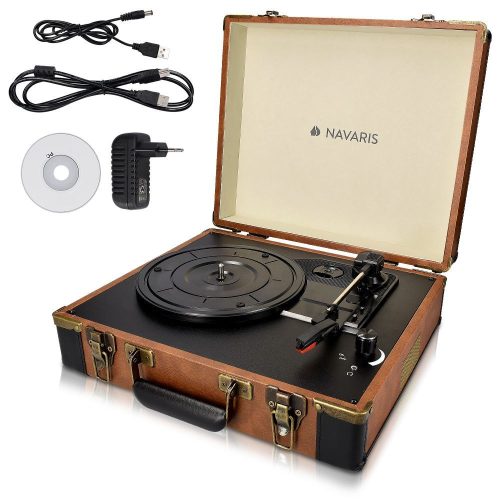Pick-up Retro Case Navaris, gramofon, integrované reproduktory, RCA, 3,5 mm, AUX, USB port pro PC, 3 rychlosti, 45272.01