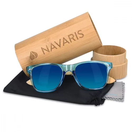 Unisex sluneční brýle Navaris, UV400, Bamboo, Blue, 40731.04.04