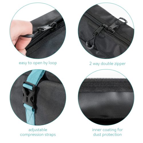 Husa schiuri Navaris, 190x15x30 cm, bretele captusite, dublu fermoar, poliester 1680D, negru, poliester