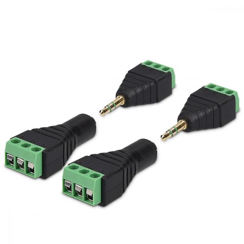 Sada 4 audio/video adaptérů se 3 póly 3,5 mm, Kwmobile, Black/Green, Metal, 45685.02