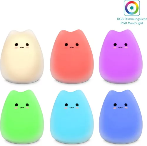 Silikonové LED noční světlo - XS Cat, Navaris, bílá, 46060.01