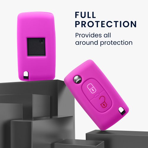 Krytka na klíče od auta pro Peugeot / Citroen - 2 tlačítka, silikonová, růžová, 43668.08