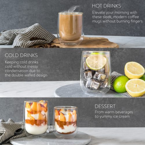 Set 4 pahare Navaris cu perete dublu, 450 ml, izolate termic, sticla borosilicata, 47547.01.3