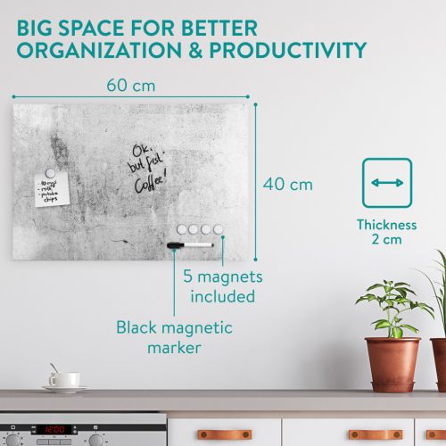 Tabla magnetica Navaris, 60x40 cm, design beton, marker si 5 magneti, multicolor, MDF