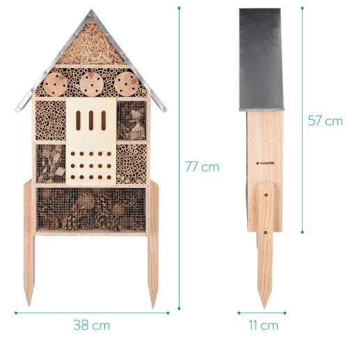 Hotel pentru insecte Navaris cu stake, 57 cm, ecologic, pentru insecte, 48190.2