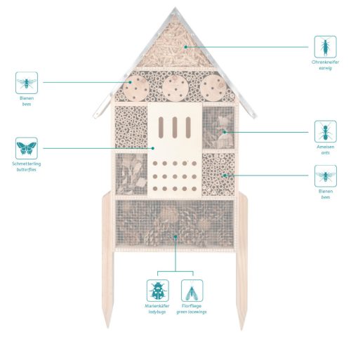 Hotel pentru insecte Navaris cu stake, 57 cm, ecologic, pentru insecte, 48190.2