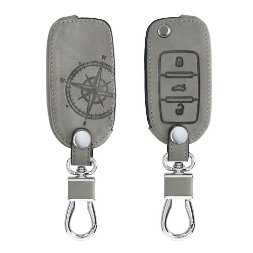 Krytka na klíče od auta pro VW / Škoda / Seat - 3 tlačítka, nubuková kůže, šedá, 48571.01