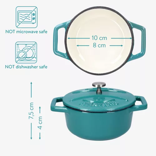 Sada 4 mini litinových hrnců Navaris, 10,5 cm, 290 ml, do trouby a na plotnu, 49079.04.01