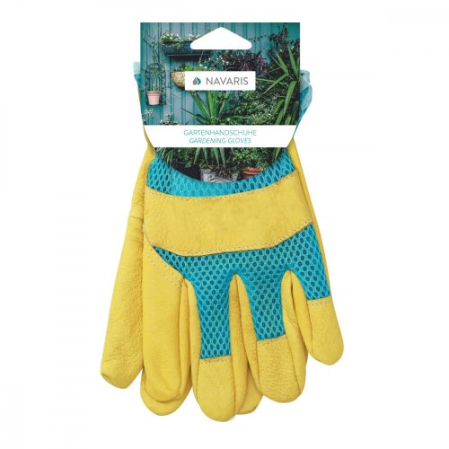 Zahradnické rukavice Navaris z přírodní kůže, velikost L, 3D tkanina, 49175.3
