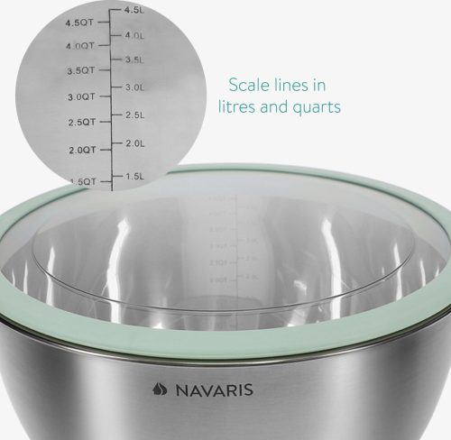 Sada 3 nerezových misek s víkem, Navaris, stříbrná, 3 velikosti: 16 cm, 20 cm, 24 cm, 49210.03.50