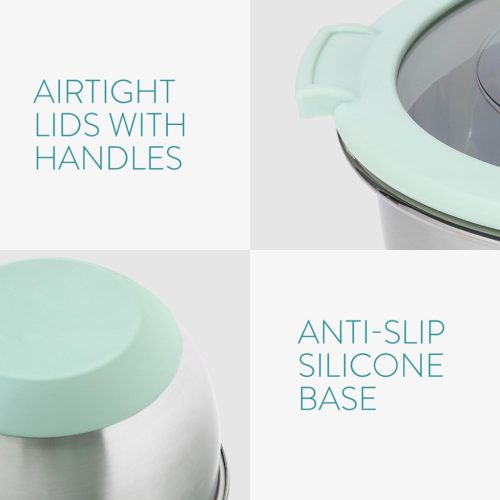 Sada 3 nerezových misek s víkem, Navaris, stříbrná, 3 velikosti: 16 cm, 20 cm, 24 cm, 49210.03.50