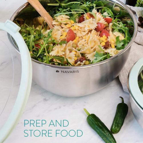 Sada 3 nerezových misek s víkem, Navaris, stříbrná, 3 velikosti: 16 cm, 20 cm, 24 cm, 49210.03.50