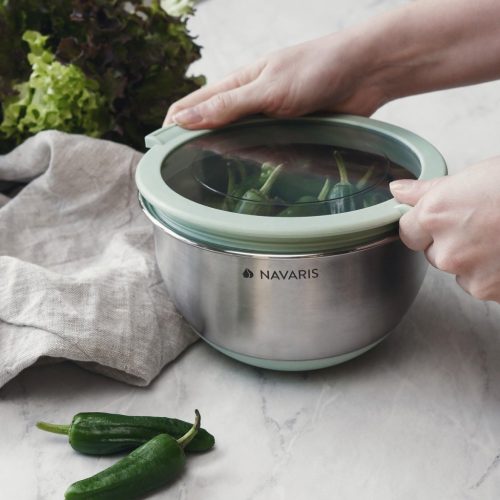 Sada 3 nerezových misek s víkem, Navaris, stříbrná, 3 velikosti: 16 cm, 20 cm, 24 cm, 49210.03.50