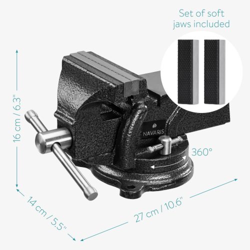 Menghina Navaris 100 mm, baza rotativa 360 de grade, falci moi incluse, compacta, fonta, negru, metal