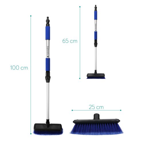Perie spalare auto Navaris cu flux de apa, telescopica 65-100 cm, albastru, aluminiu/plastic
