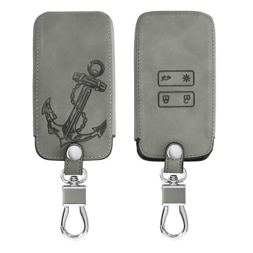 Pouzdro na klíče od auta pro Renault / Dacia - 4 tlačítka - Keyless Go, nubuková kůže, šedá, 48565.07