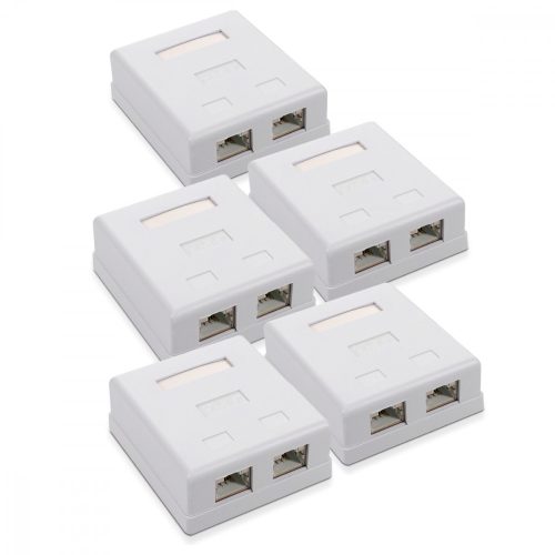 Sada 5 ks dvojitých síťových zásuvek RJ45 pro ethernetový kabel CAT6A, Kwmobile, bílá, kov, 50059.02.01