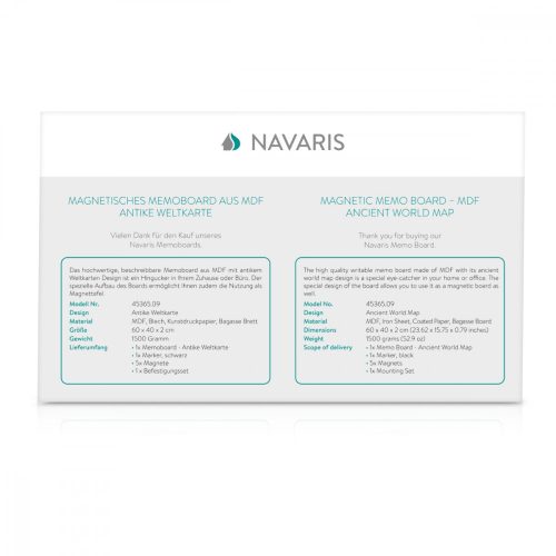 Navaris magnetická tabule, MDF, 60 x 40 cm, popisovač, magnety, 45365.09