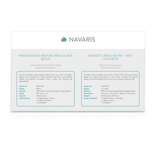 Tabla magnetica Navaris, design beton, 90x60 cm, whiteboard si magneti, multicolor, MDF/metal