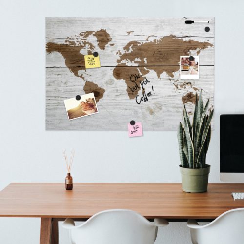 Tabla magnetica Navaris, harta lumii, 90x60 cm, whiteboard si magneti, multicolor, MDF/metal