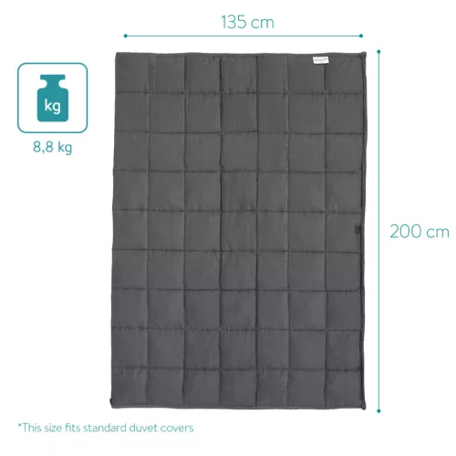 Patura grea Navaris, 135x200 cm, 8.8 kg, cu perle de sticla, gri, sticla/poliester/bumbac