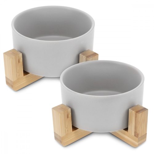 Sada 2 misek pro kočky a psy s bambusovou podpěrou Navaris, 550 ml, šedá, 48350.1.22