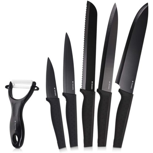 Navaris 5dílná sada kuchyňských nožů z nerezové oceli, 1 keramický krájecí nůž, černý, 48366.06.02