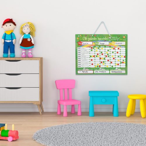 Dětská tabule s úkoly/odměnami, 250 magnetů, 40 x 32 cm, španělský jazyk, 48146,08