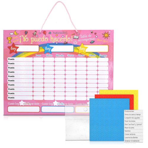 Dětská tabule s úkoly/odměnami, 250 magnetů, 40 x 32 cm, španělský jazyk, 48146,09