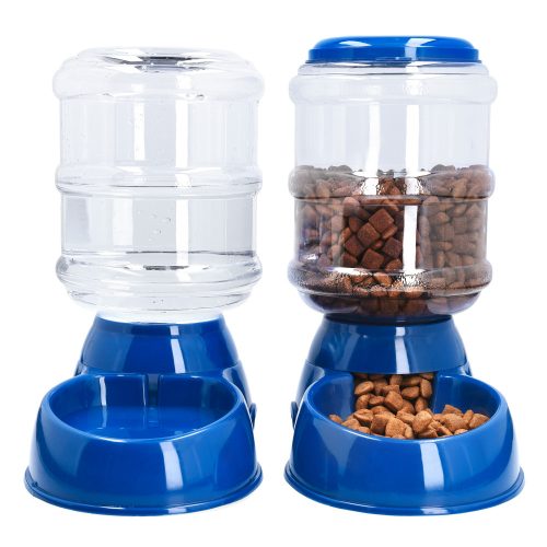 Sada 1x automatický dávkovač krmiva a 1x automatický dávkovač vody pro psy / kočky, modrá, 3,8l, 48332.17