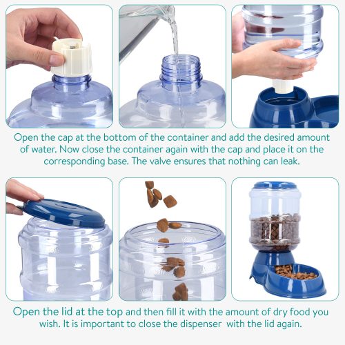Sada 1x automatický dávkovač krmiva a 1x automatický dávkovač vody pro psy / kočky, modrá, 3,8l, 48332.17