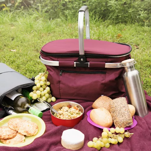 Skládací pikniková taška s uchem Navaris, 27 l, izolovaná, Bordeaux, 45859.13