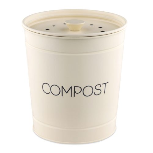 Cos de compost metalic Navaris, 3 L, capac cu filtru, 3 filtre incluse, pentru bucatarie, crem, metal
